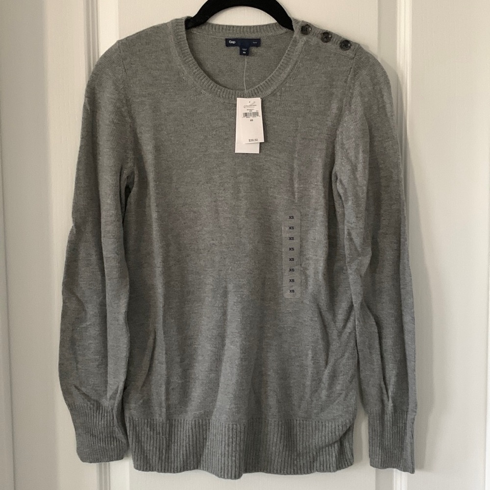 GAP NEW Gray Angora Blend Crewneck Shoulder Buttons Long Sleeves Sweater Size XS